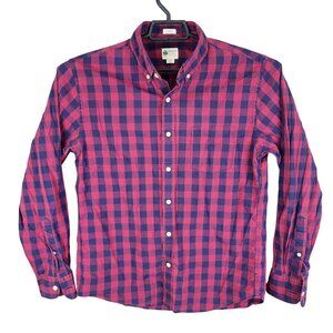 Mens J.Crew Tailored Fit Shirt Button Up Pink & Blue Checkered Long Sleeve M